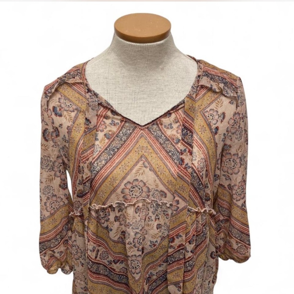 3/$20 Knox Rose Flowy Floral Boho Babydoll Blouse, Long Sleeve, Fall, Women’s XS - Picture 3 of 6